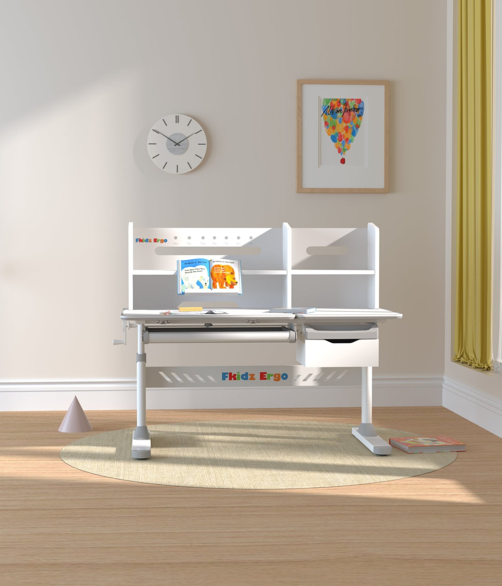 Modern children's study room with desk and chair setup